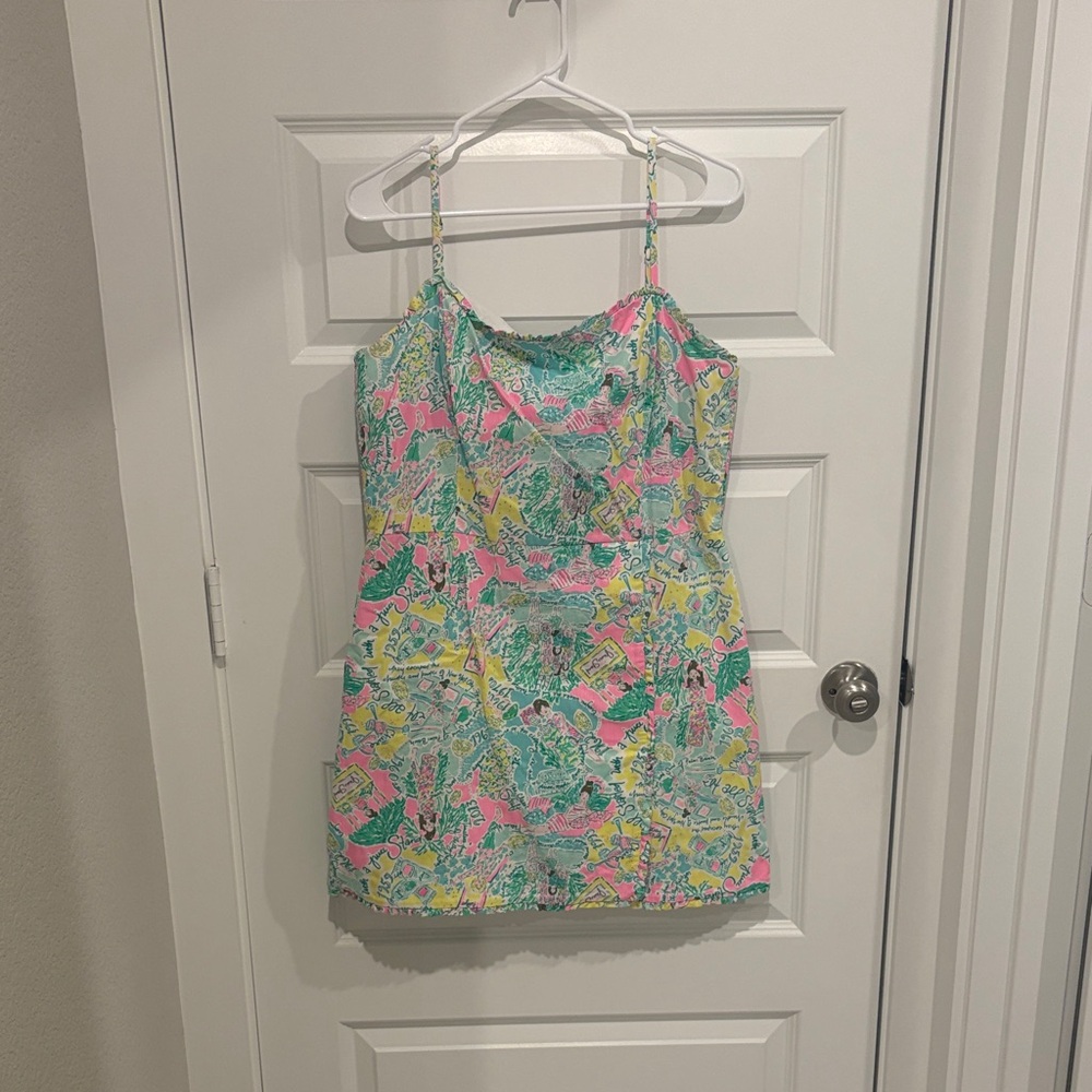 Lilly Pulitzer Pink, Aqua & Yellow Tropical Spaghetti Strap Dress